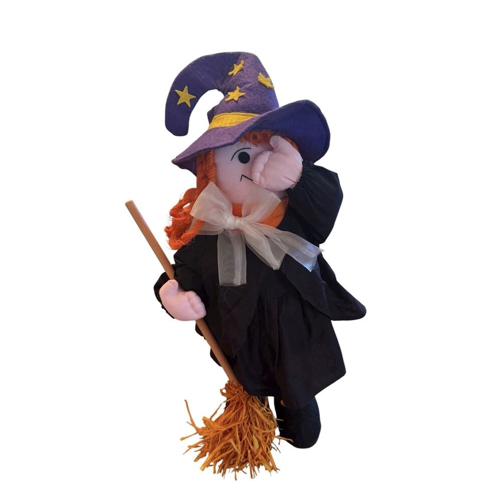 Enchanting Vintage Halloween Witch 26" Hat Broom Whimsical Spooky Home Decor